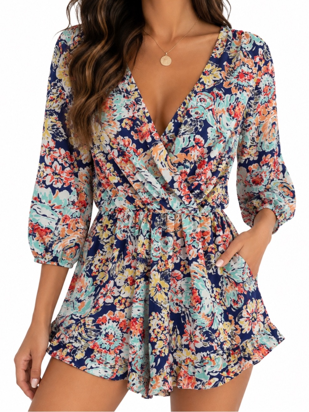 Dainty Hooligan Navy Floral Shorts Romper Size Small
